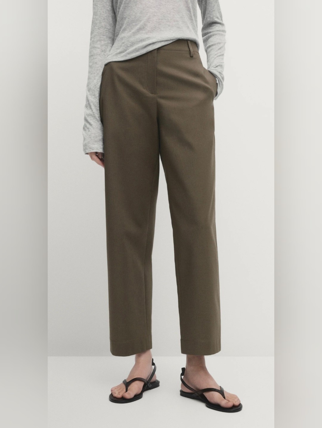 Massimo Dutti Cropped Straight Fit Cotton Blend Trouser Chino Pants Mink Us8 M